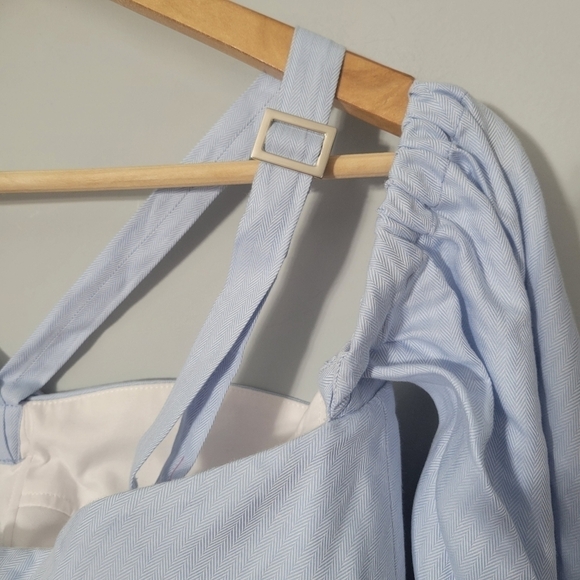 Jonathan Simkhai Light Blue Herringbone Bustier Style Blouse NWT - Picture 10 of 15